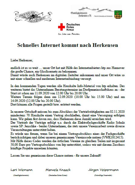 Anschreiben Vereinsvorsitzende